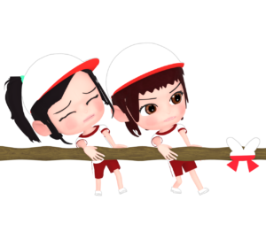 綱引きをするかわいい女の子のイラスト