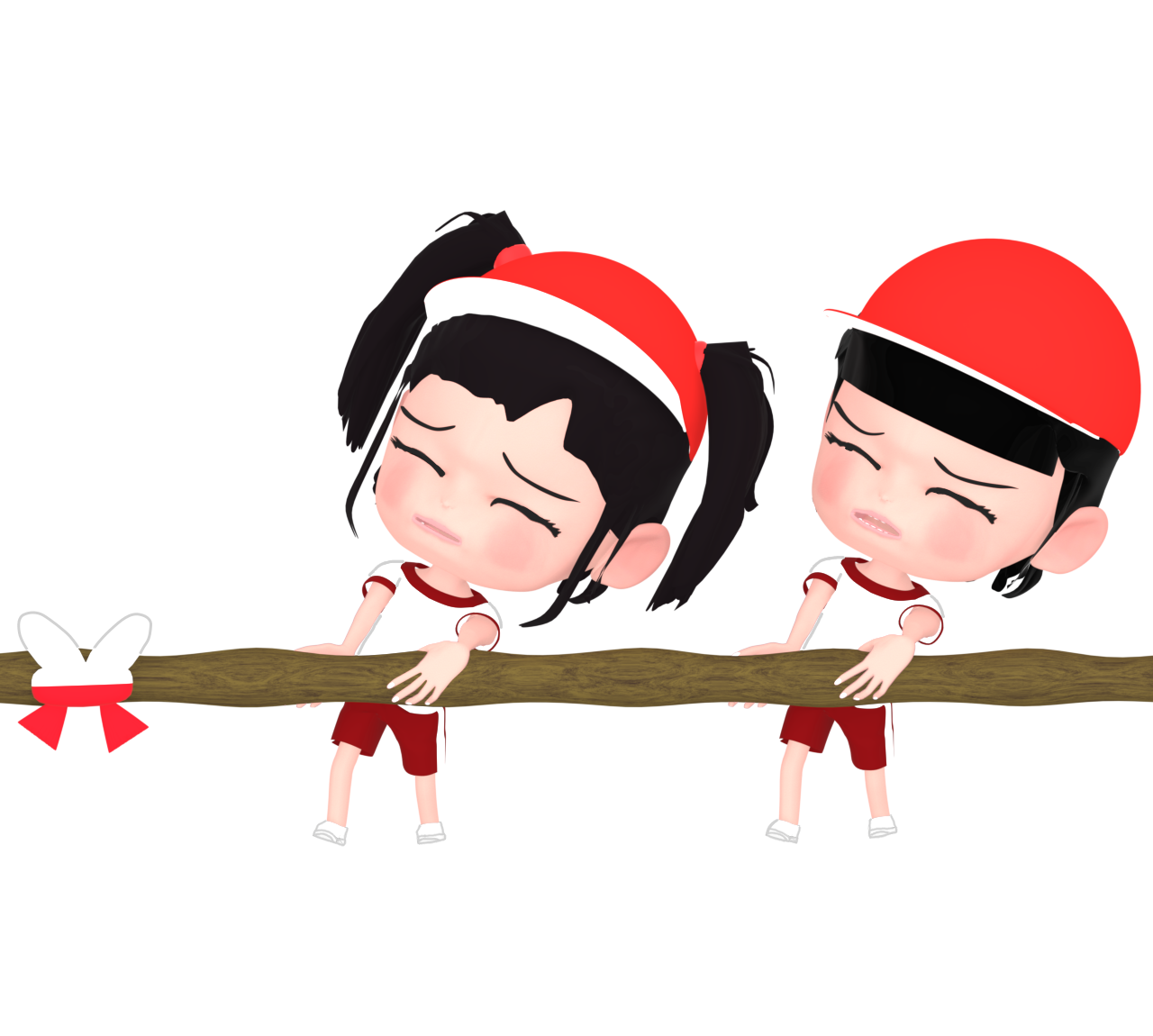 綱引きをする赤組の女の子のイラスト