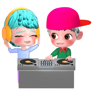 ターンテーブルで音楽をかけるDJのイラスト