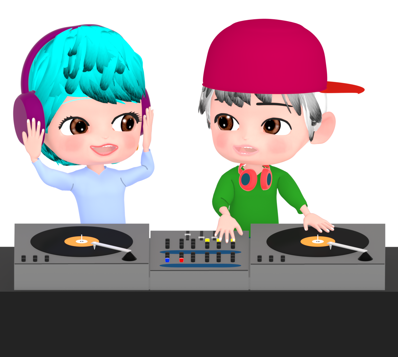 ターンテーブルで音楽をかけるDJのイラスト