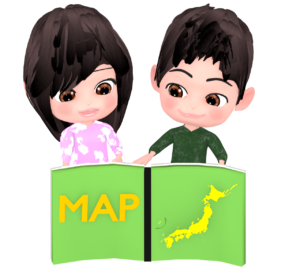 二人で地図帳を見るイラスト