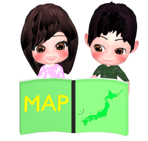 二人で地図帳を見るイラスト