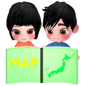 二人で地図帳を見るイラスト