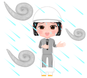 台風中継をする女子アナのイラスト