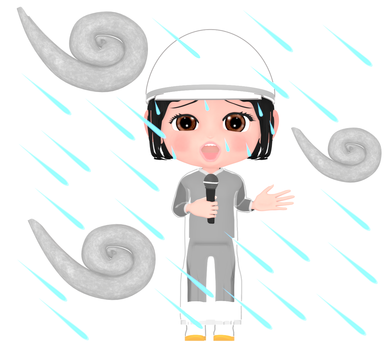 台風中継をする女子アナのイラスト