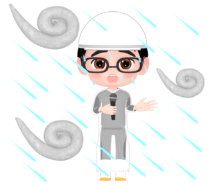 台風中継をする男性リポーターのイラスト