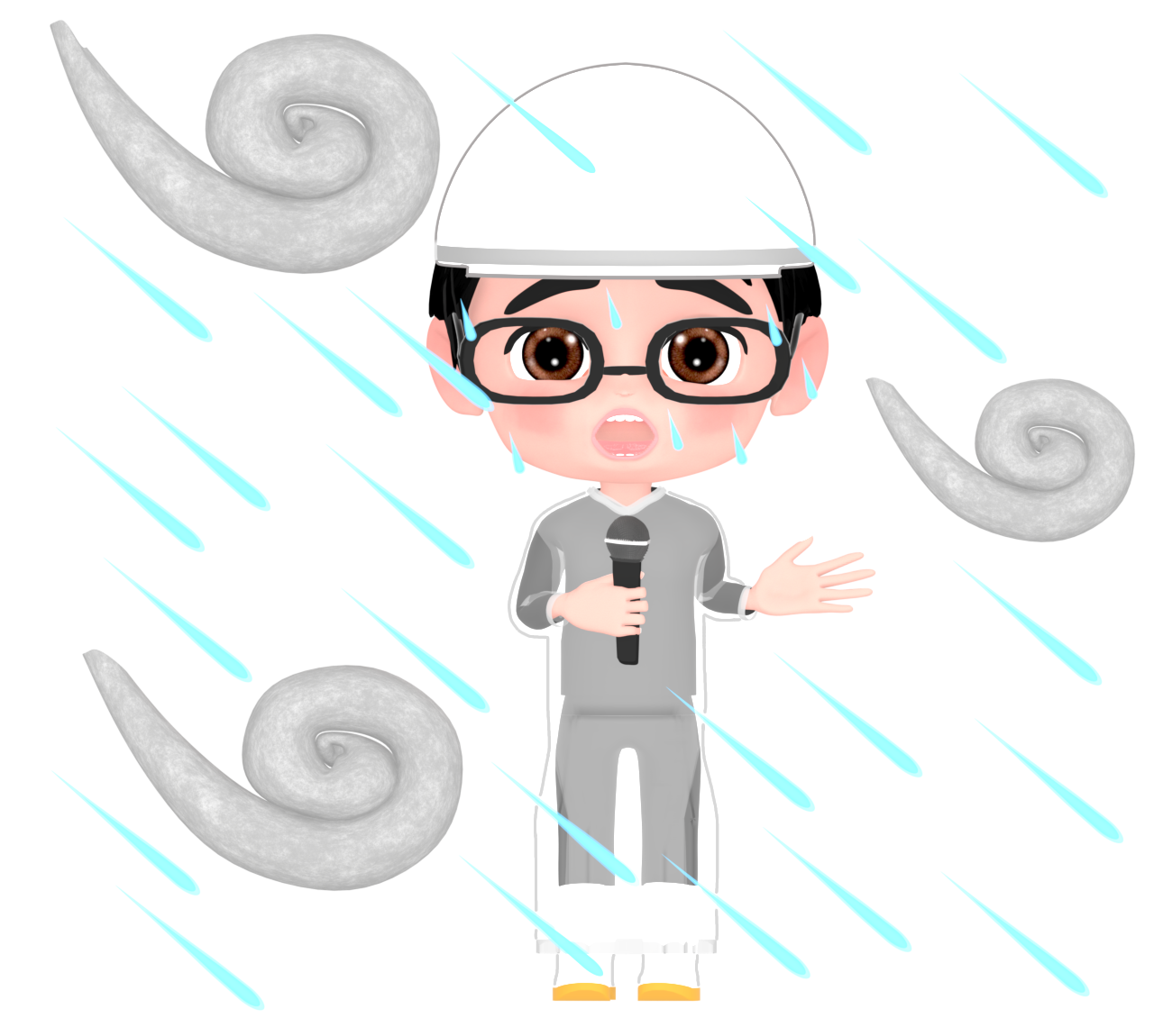 台風中継をする男性リポーターのイラスト