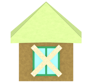 窓に台風対策をする家のイラスト