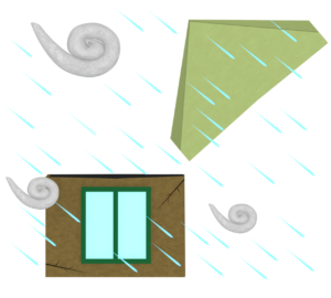 台風の被害を受ける家のイラスト