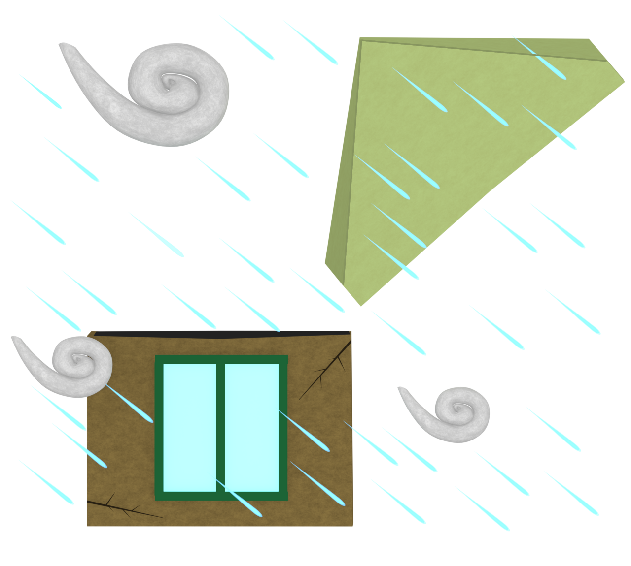 台風の被害を受ける家のイラスト