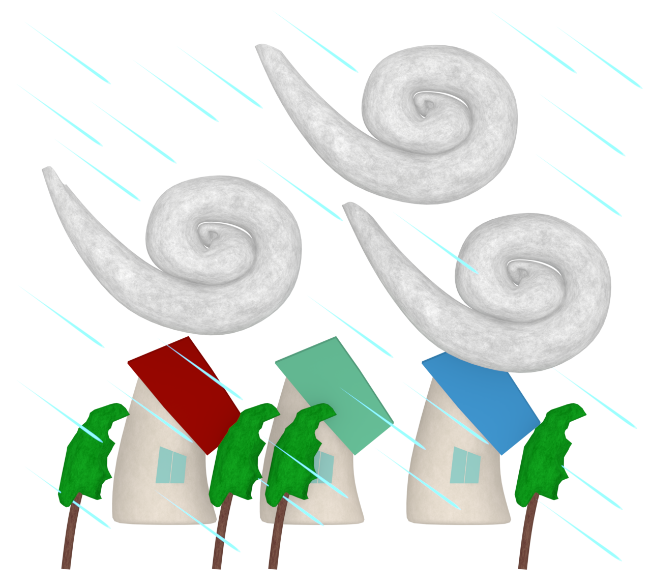 台風と家のイラスト