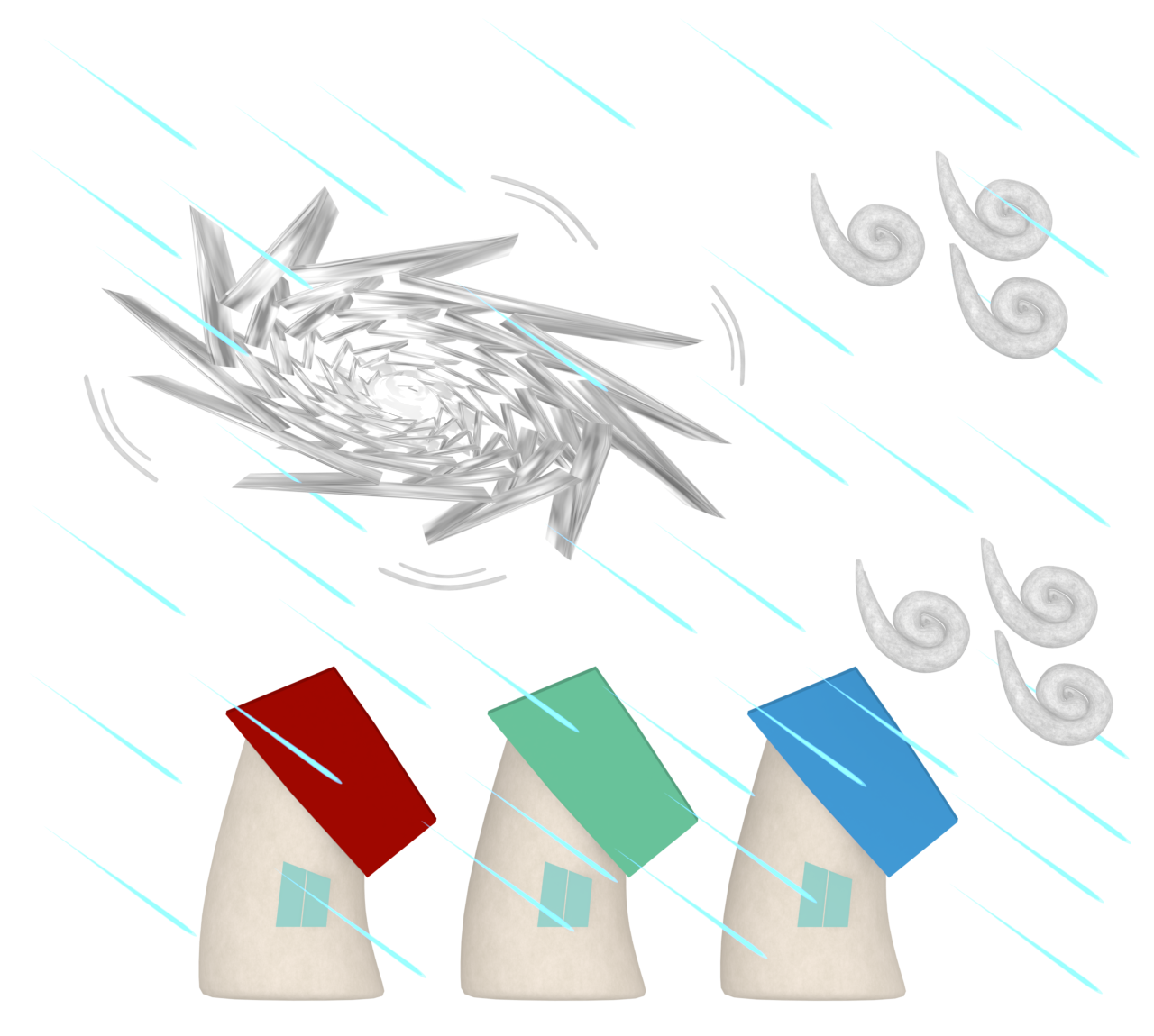 強い台風と傾く家のイラスト