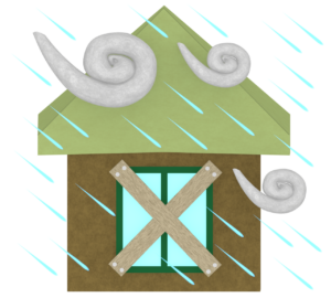 窓に台風の備えで板をつける家のイラスト