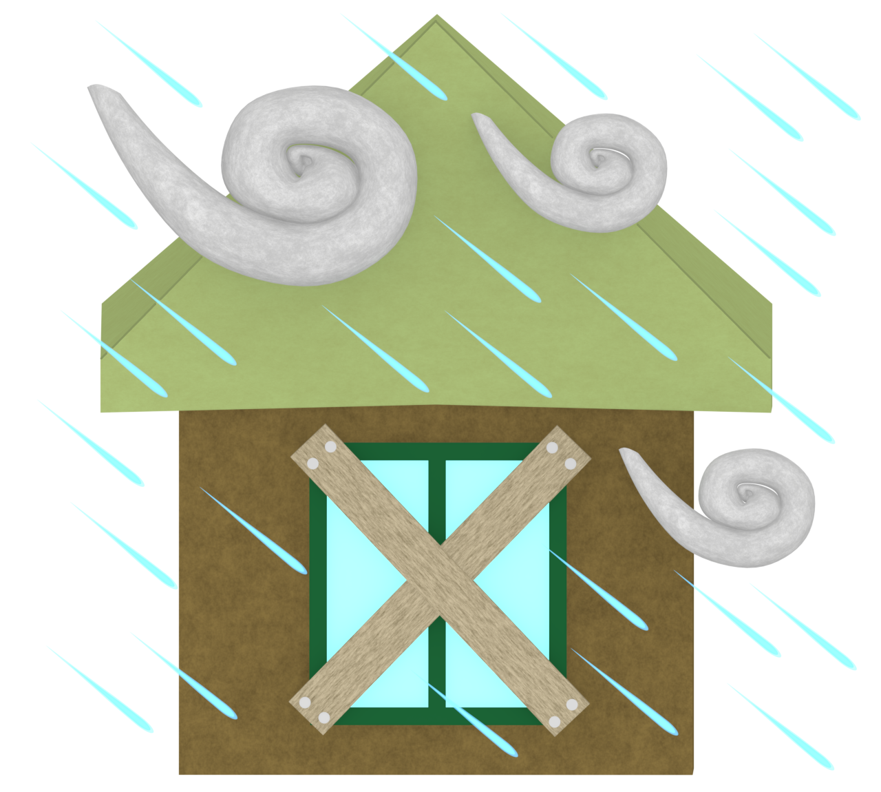 窓に台風の備えで板をつける家のイラスト