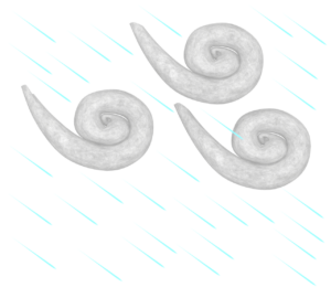 台風の強い雨風のイラスト