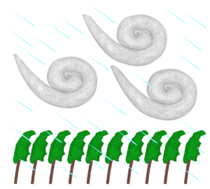 強風で揺れる木のイラスト