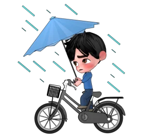 傘をさして自転車に乗る男性のイラスト