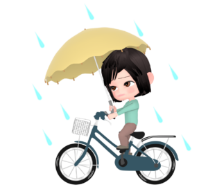 傘をさして自転車に乗る女性のイラスト