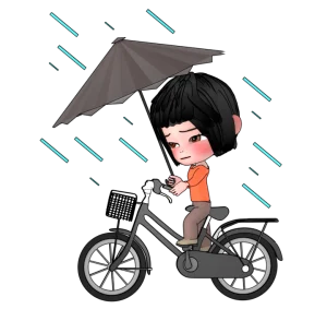 傘をさして自転車に乗る女性のイラスト