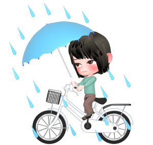 傘をさして自転車に乗る女性のイラスト