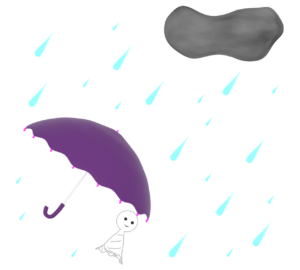 雨に打たれる傘のイラスト