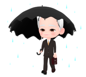 傘をさす高齢者の会社員のイラスト