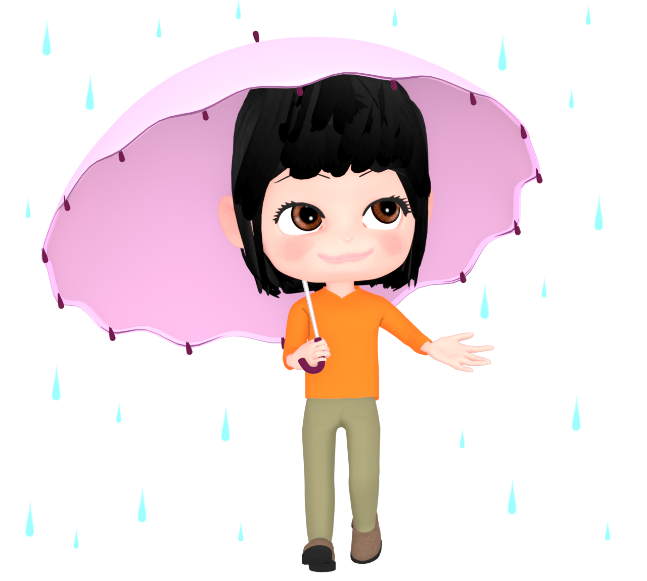 傘をさして歩く女性のイラスト