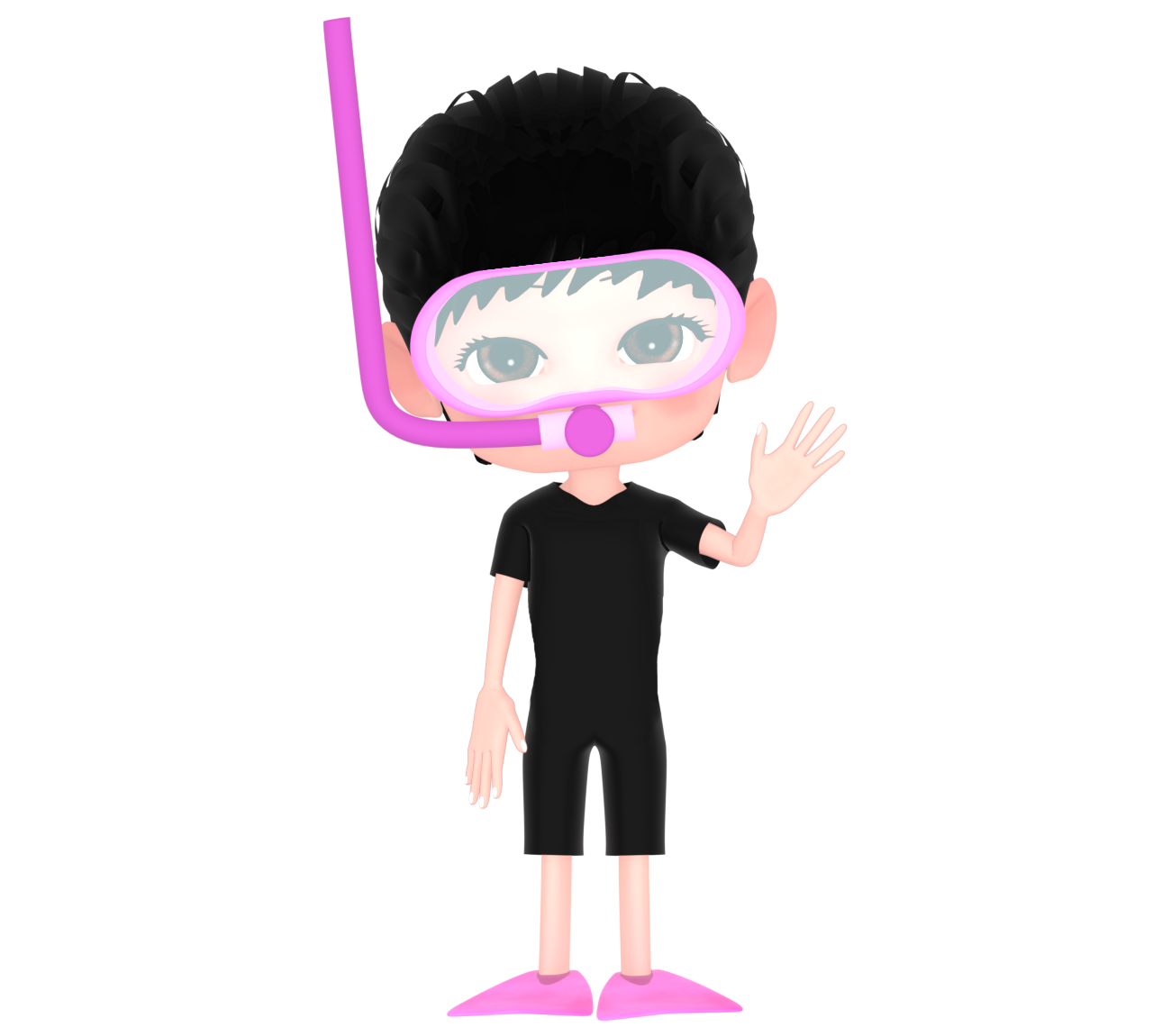 水中眼鏡をつけたシュノーケリングの女性のイラスト