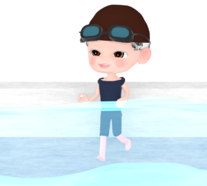 水中ウォーキングをするおばあちゃんのイラスト