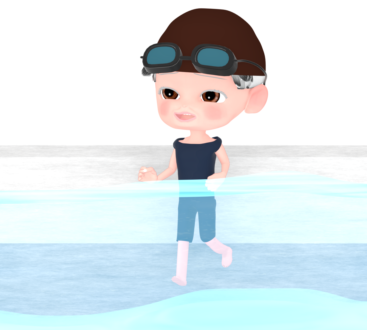 水中ウォーキングをするおばあちゃんのイラスト