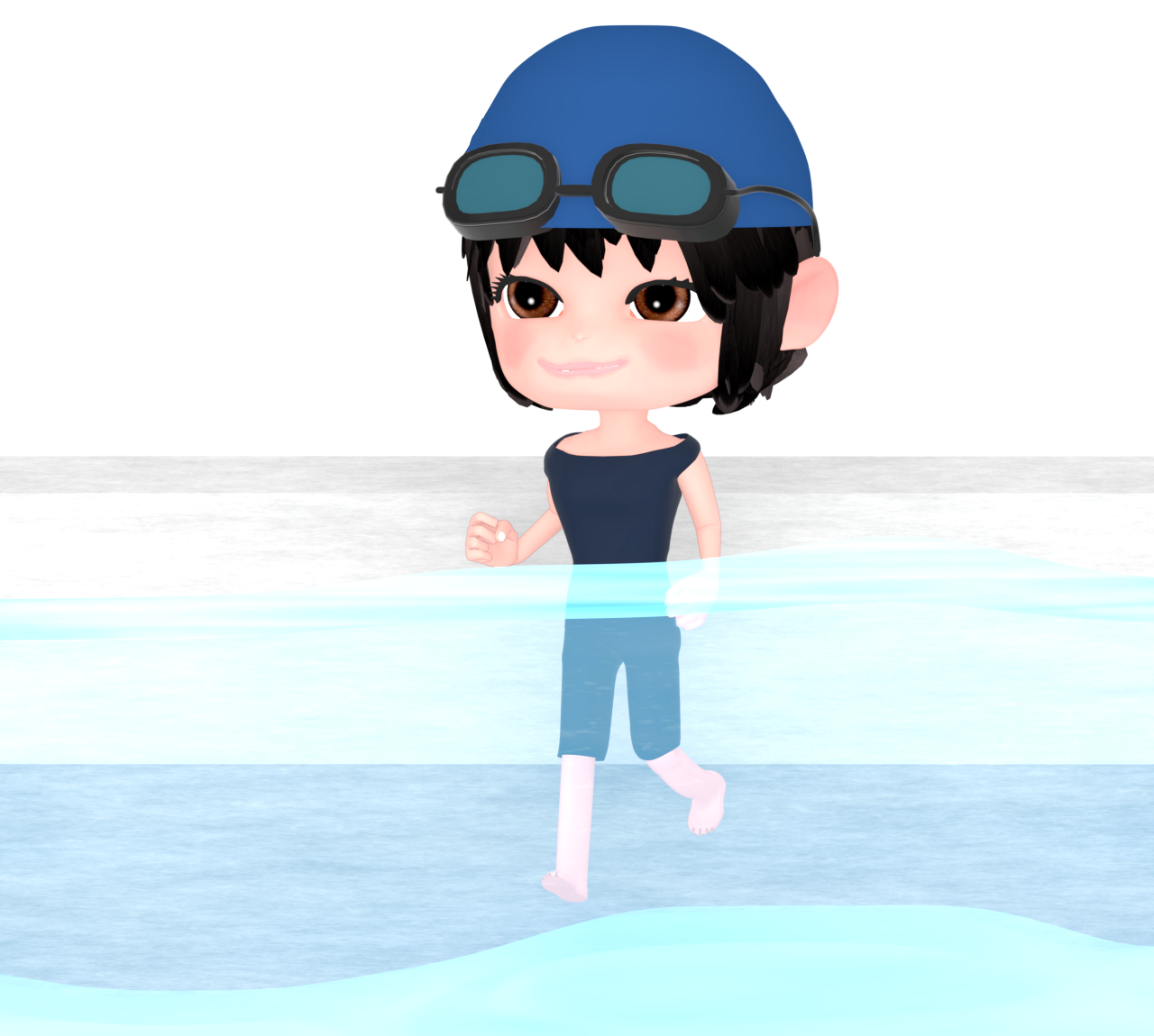 水中ウォーキングをする女性のイラスト