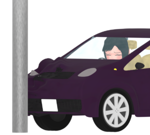 電柱に衝突をする自動車のイラスト
