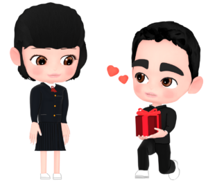 バレンタインに逆チョコを渡す男子生徒のイラスト
