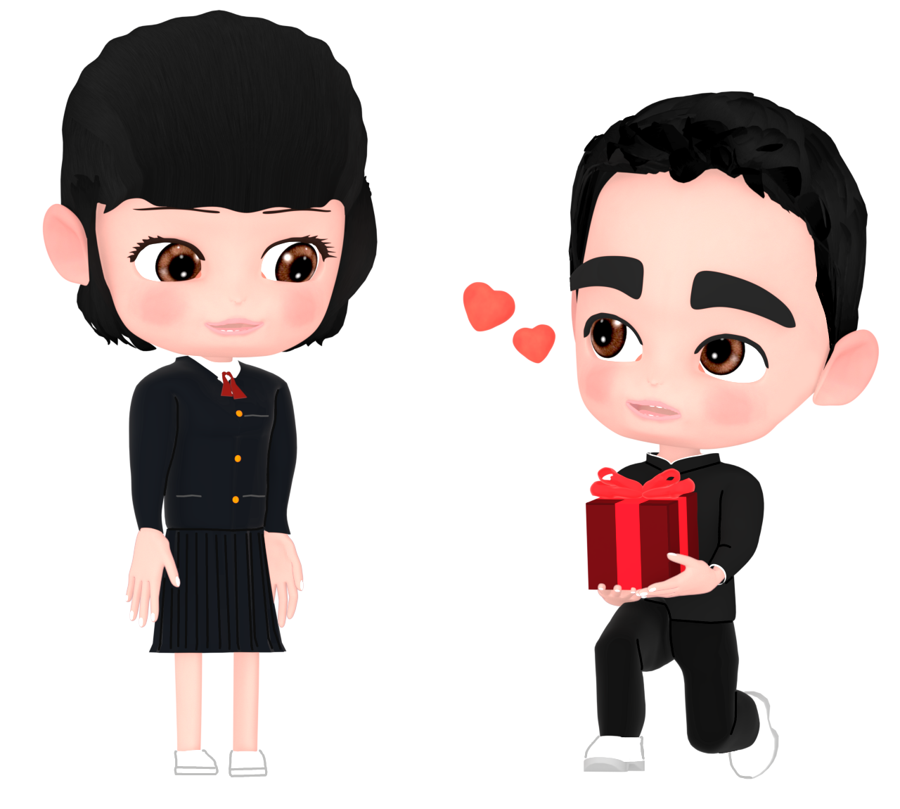 バレンタインに逆チョコを渡す男子生徒のイラスト