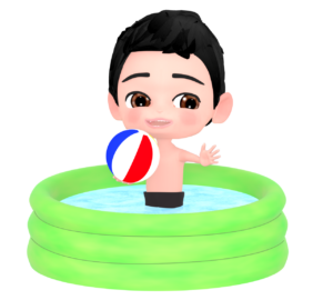 ビニールプールで遊ぶ男の子のイラスト