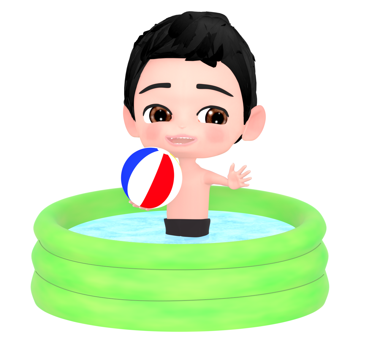 ビニールプールで遊ぶ男の子のイラスト