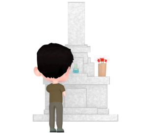 お墓参りをする男性のイラスト