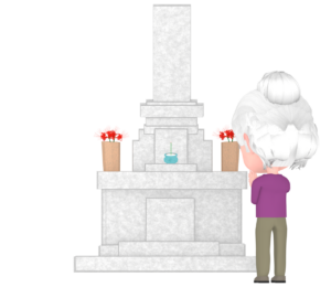 お墓参りをするおばあちゃんのイラスト