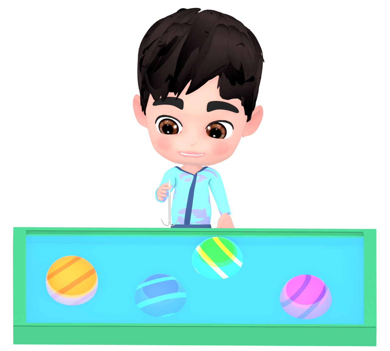 水風船を釣る男の子のイラスト