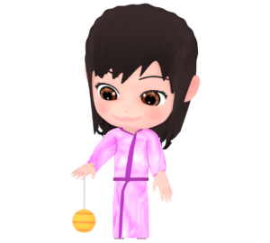 水風船のヨーヨーで遊ぶ女の子のイラスト