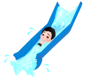 ウォータースライダーで遊ぶ男の子のイラスト