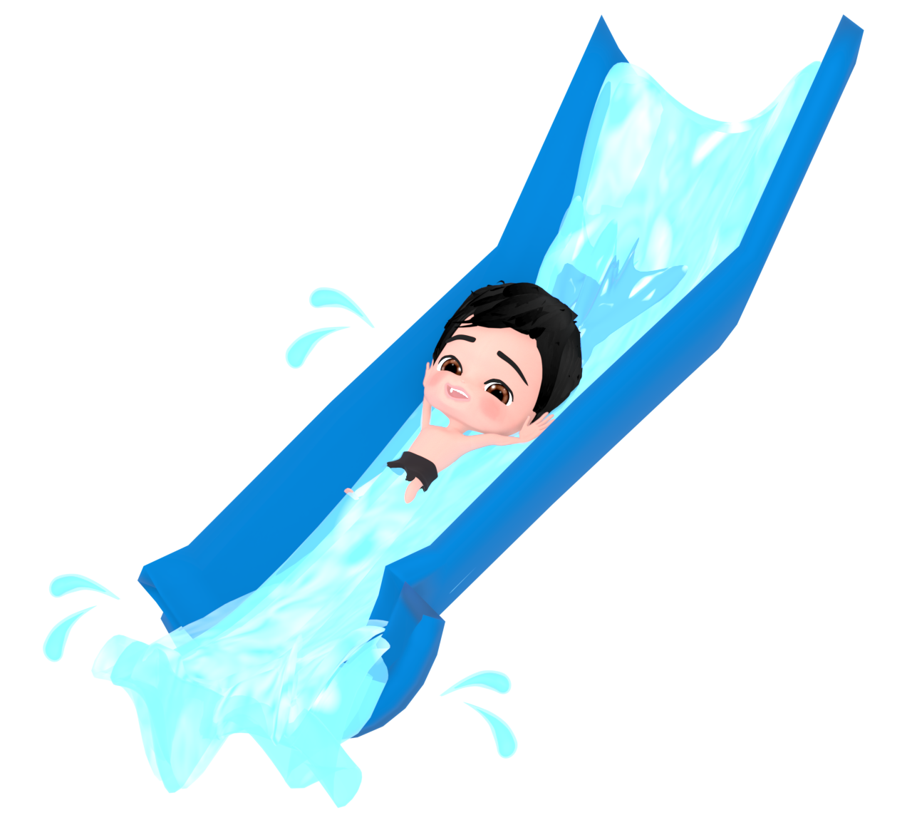 ウォータースライダーで遊ぶ男の子のイラスト