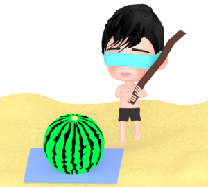 スイカ割りをする男の子のイラスト