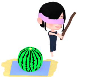 スイカ割りをする子供のイラスト