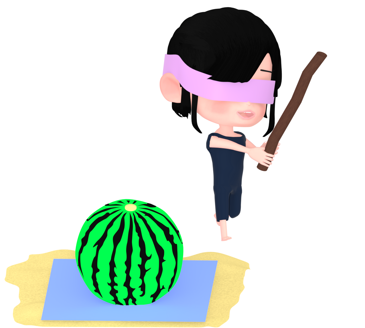 スイカ割りをする子供のイラスト