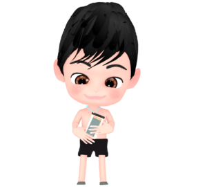 防水ケースにスマホを入れる男の子のイラスト