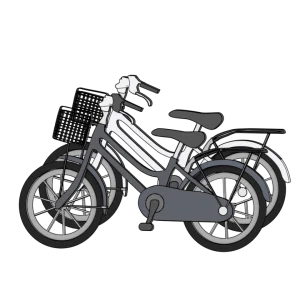 並ぶ白色と黒色の自転車のイラスト