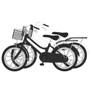 並ぶ白色と黒色の自転車のイラスト
