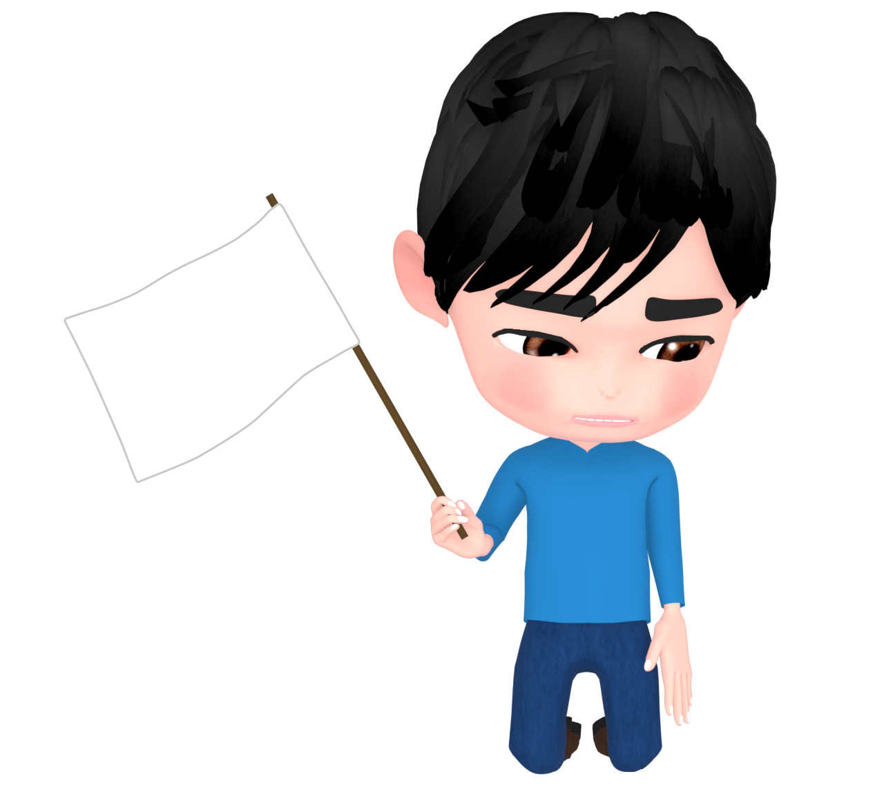 白旗を上げる男性のイラスト