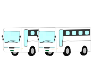 横に並ぶ観光バスのイラスト